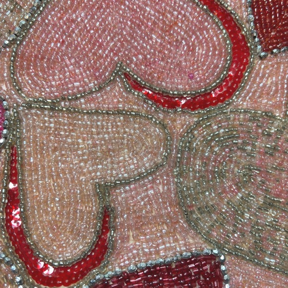 Pier 1 Imports Pink Red Silver Beaded Sequins Heart Table Runner Valentine's Day - Picture 3 of 11